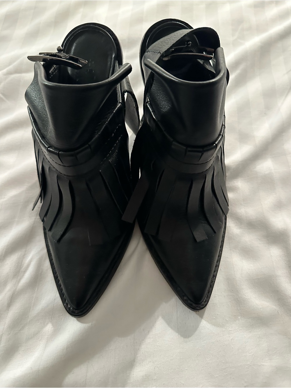 Tibi Black Pointed-Toe Fringe Ankle Booties